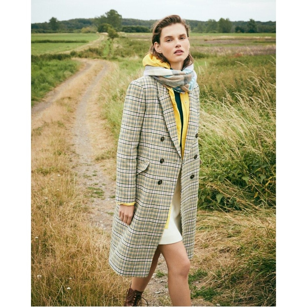 J.Crew Italian Wool Long Double Breasted Topcoat Size 8 Multicolor Plaid